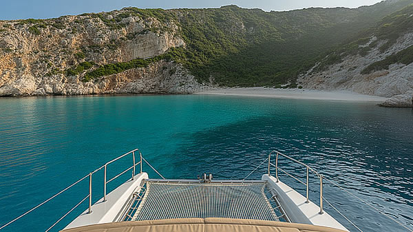 Hidden cove near Cogolin, silent yacht at anchor