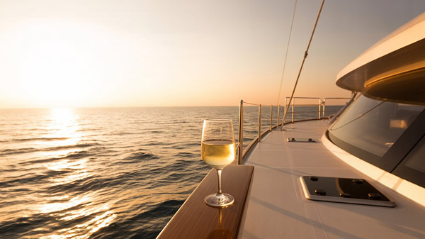 Eco solar catamaran at golden hour, Cogolin