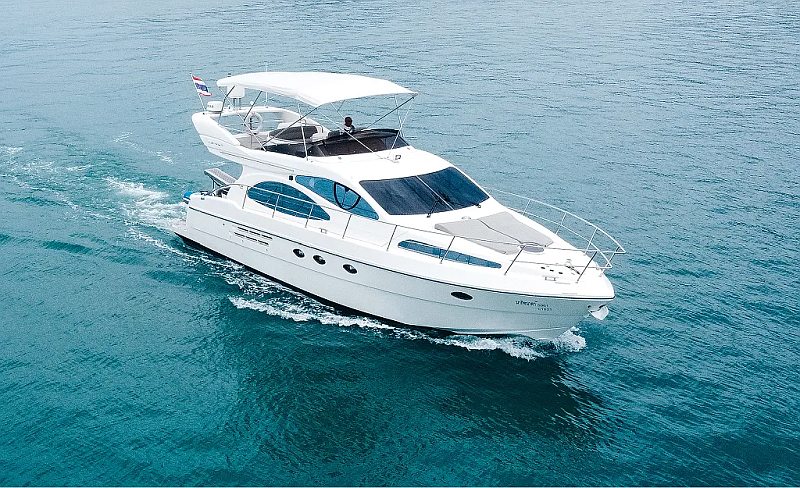 46ft Azimut yacht with spacious decks for private charter in Phuket, Thailand