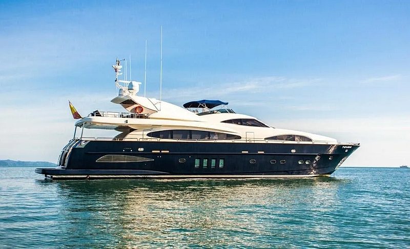 Astondoa 102ft flagship luxury motor yacht with dark hull in Thailand