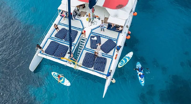 Open air party catamaran with DJ booth and dance floor for 50 guests in Phuket