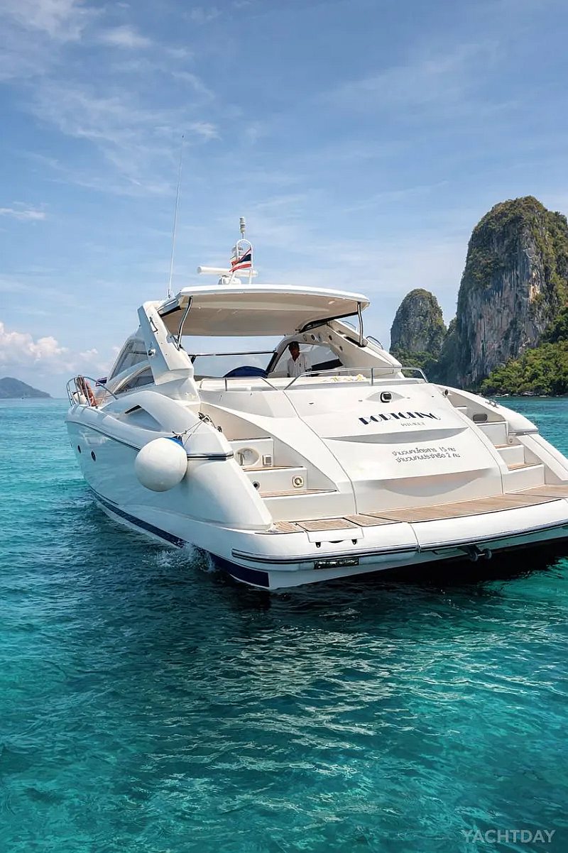 Portofino 53ft sport-luxury motor yacht cruising the Andaman Sea in Thailand